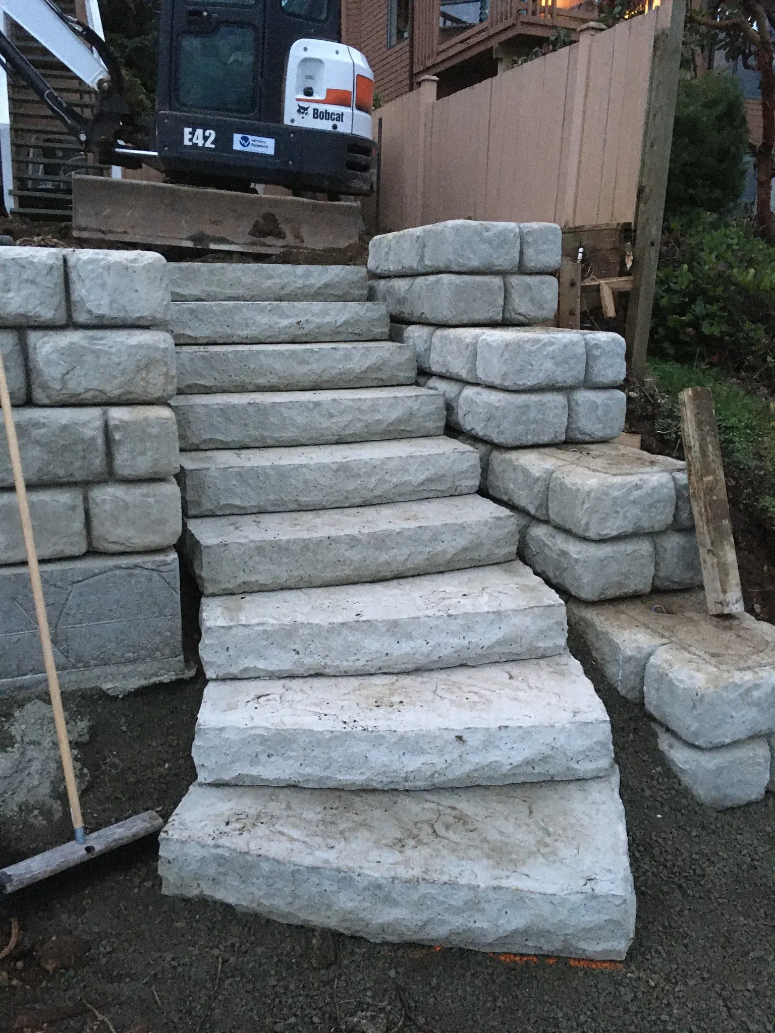 Precast concrete block steps set into a slope