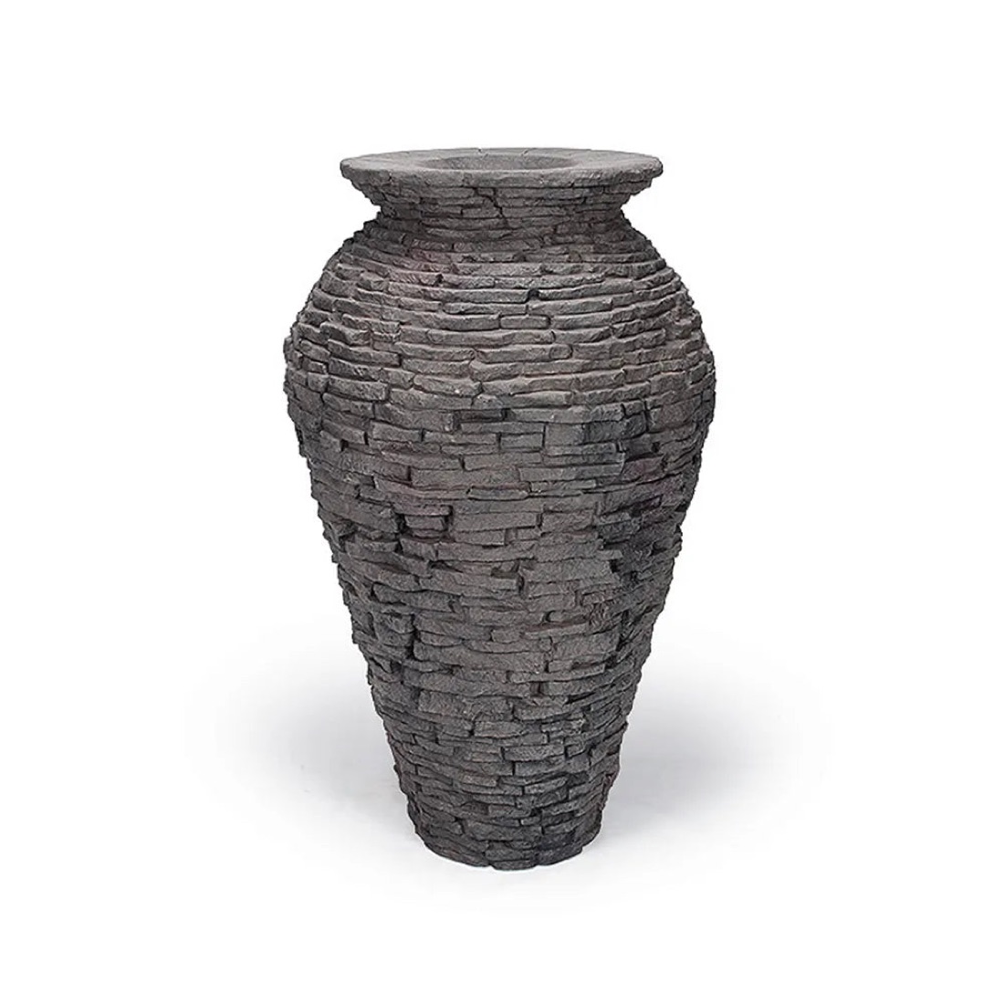 Aquascape stacked slate urn fountain with water weeping down its textured sides
